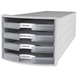 Schubladenbox IMPULS 4 Schübe offen 294x235x368mm Gehäuse lichtgrau Schübe transluzent-klar HAN 1013-63 Produktbild