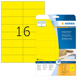 Etiketten Inkjet+Laser+Kopier 105x37mm auf A4 Bögen gelb ablösbar Herma 4551 (PACK=320 STÜCK) Produktbild