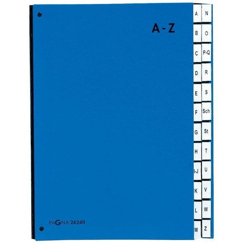 Pultordner 24 Fächer A-Z Sichtlöcher dehnbarer Leinenrücken blau Pappe Pagna 24249-01 Produktbild