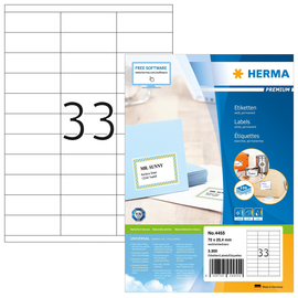 Etiketten PREMIUM Inkjet+Laser+Kopier 70x25,4mm auf A4 Bögen weiß permanent Herma 4455 (PACK=3300 STÜCK) Produktbild