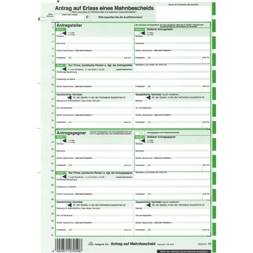 Mahnbescheid alle Bundesländ A4 1x2Blatt selbstdurchschreibend RNK 705BX Produktbild Front View L