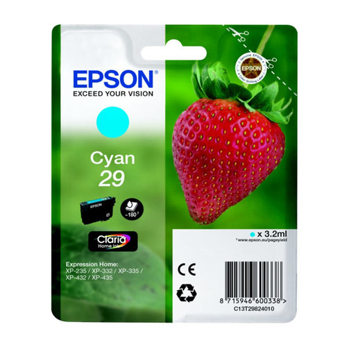 Tintenpatrone 29 für Epson Expression Home XP235/330/430 3,2ml cyan Epson T298240 Produktbild Front View L