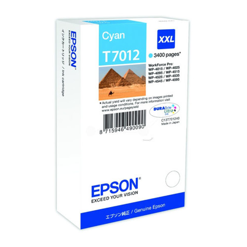 Tintenpatrone T7012XXL für Epson WP4015DN/WP4525DNF 3400Seiten cyan Epson T701240 Produktbild Front View L