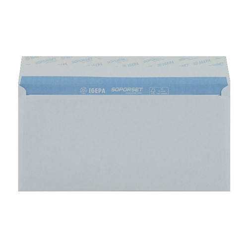 Briefumschlag SOPORSET ohne Fenster DIN lang 110x220mm Laserbedruckbar mit Haftklebung 80g weiß blauer Innendruck (PACK=1000 STÜCK) Produktbild Additional View 1 L