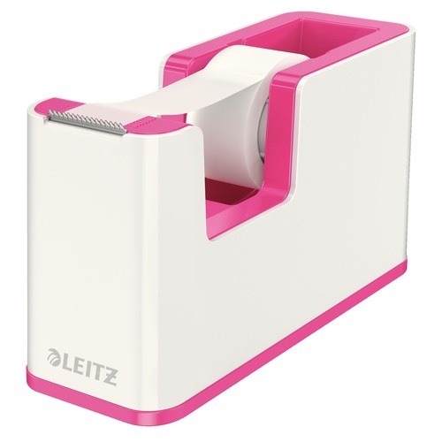 Tischabroller WOW Duo Colour befüllbar bis 19mm x 33m weiß/pink metallic ABS-Material Leitz 5364-10-23 Produktbild Front View L