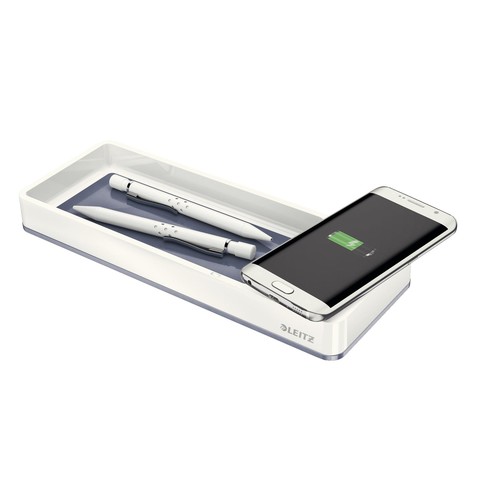 Stifteschale WOW Duo Colour mit Induktionsladegerät weiß/grau Leitz 5365-10-01 Produktbild Additional View 1 L