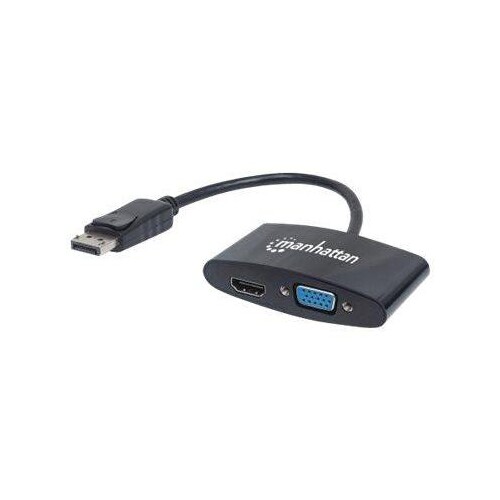 Manhattan DisplayPort 1.2 to HDMI and VGA Adapter Cable, 2-in-1, Male to Female, Black, HDMI 4K@30Hz Produktbild