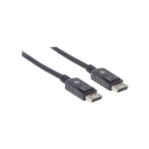 Manhattan DisplayPort 1.1 Cable, 1080p@60Hz, 2m, Male to Male, With Latches, Fully Shielded, Black, Produktbild Additional View 1 L