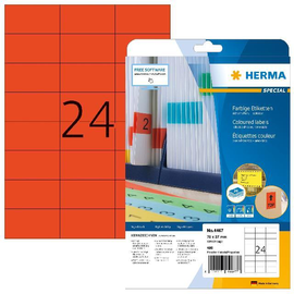 Etiketten Inkjet+Laser+Kopier 70x37mm auf A4 Bögen rot matt ablösbar Herma 4467 (PACK=480 STÜCK) Produktbild