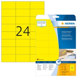Etiketten Inkjet+Laser+Kopier 70x37mm auf A4 Bögen gelb matt ablösbar Herma 4466 (PACK=480 STÜCK) Produktbild