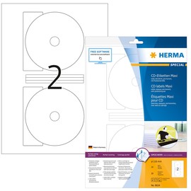 CD-Etiketten Inkjet+Laser+Kopier 116mm ø Maxi auf A4 Bögen weiß permanent Herma 8624 (PACK=20 STÜCK) Produktbild