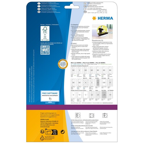 CD-Etiketten Inkjet+Laser+Kopier 116mm ø Maxi auf A4 Bögen weiß permanent Herma 8624 (PACK=20 STÜCK) Produktbild Additional View 1 L