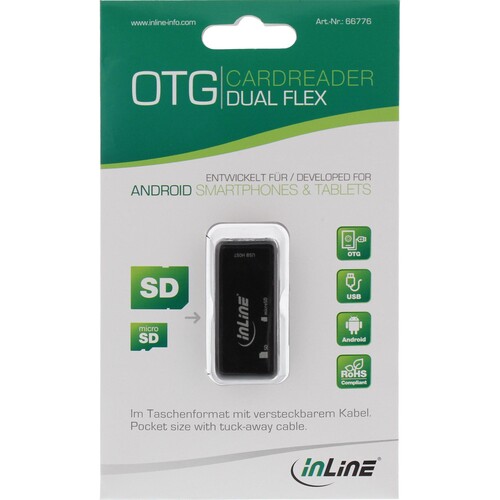 InLine OTG Card Reader Dual Flex - für SD+microSD - mit USB Buchse+2 Kartenslots Produktbild Additional View 2 L