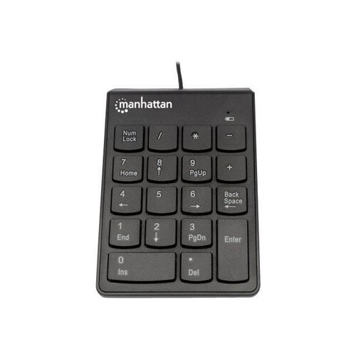 Manhattan Numeric Keypad, Wired, USB-A, 18 Full Size Keys, Black, Membrane Key Switches, Windows and Produktbild