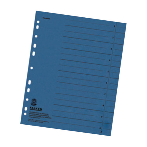 Trennblätter mit abschneidbaren Taben A4 240x300mm blau vollfarbig Karton Falken 80001605 (PACK=100 STÜCK) Produktbild Front View L