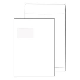 Faltentasche mit Fenster C4 324x229x40mm mit Haftklebung 150g weiß Klotzboden (PACK=100 STÜCK) Produktbild