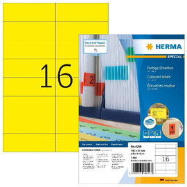 Etiketten Ink Jet+Laser+Kopier 105x37mm auf A4 Bögen gelb permanent Herma 4256 (PACK=1600 STÜCK) Produktbild