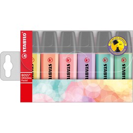 Textmarker Boss Original 70 Pastell Etui 2-5mm Keilspitze farbig sortiert Stabilo D70/6-2 (PACK=6 STÜCK) Produktbild