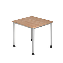 Schreibtisch HS08 80x80cm 4-Fuß-Gestell silber höhenverstellbar nussbaum BestStandard Produktbild