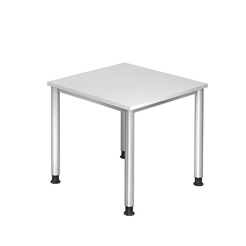 Schreibtisch HS08 80x80cm 4-Fuß-Gestell silber höhenverstellbar weiß BestStandard Produktbild Front View L