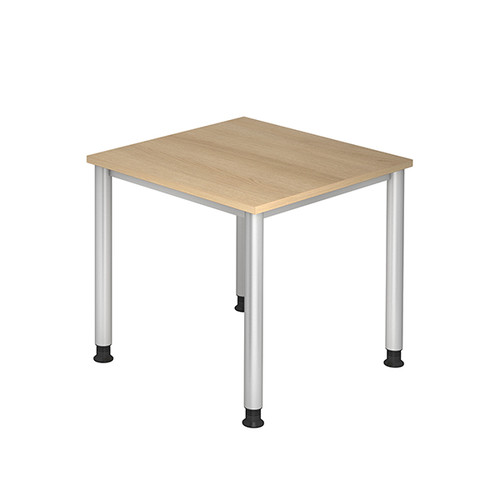 Schreibtisch HS08 80x80cm 4-Fuß-Gestell silber höhenverstellbar eiche BestStandard Produktbild Front View L