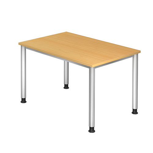 Schreibtisch HS12 120x80cm 4-Fuß-Gestell silber höhenverstellbar buche BestStandard Produktbild Front View L