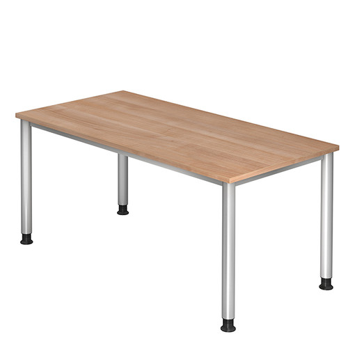 Schreibtisch HS16 160x80cm 4-Fuß-Gestell silber höhenverstellbar nussbaum BestStandard Produktbild Front View L