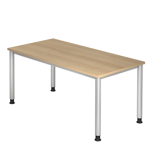 Schreibtisch HS16 160x80cm 4-Fuß-Gestell silber höhenverstellbar eiche BestStandard Produktbild Front View L
