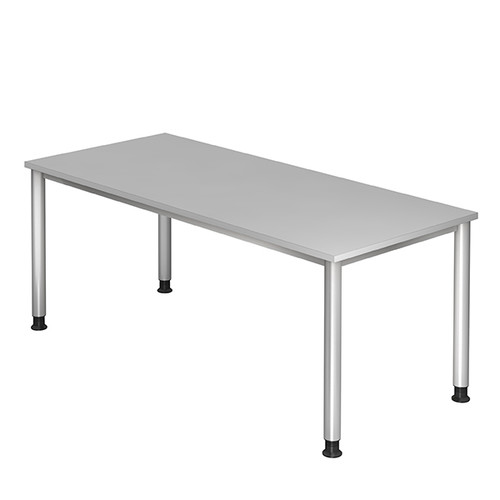 Schreibtisch HS19 180x80cm 4-Fuß-Gestell silber höhenverstellbar grau BestStandard Produktbild Front View L