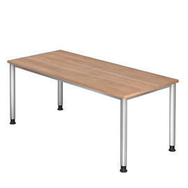 Schreibtisch HS19 180x80cm 4-Fuß-Gestell silber höhenverstellbar nussbaum BestStandard Produktbild