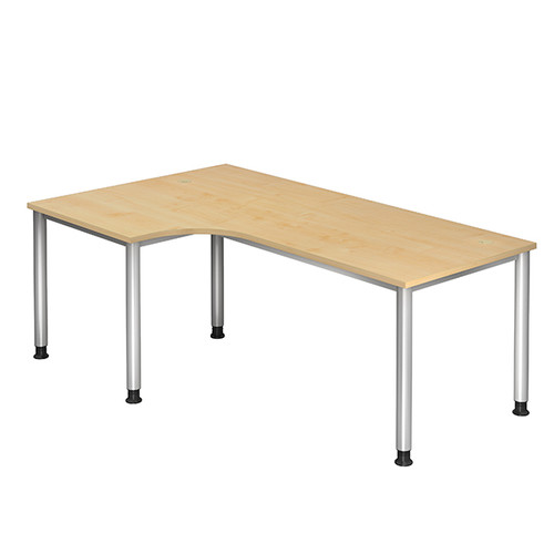 Winkel-Schreibtisch HS82 200x120cm 4-Fuß-Gestell silber höhenverstellbar ahorn BestStandard Produktbild Front View L