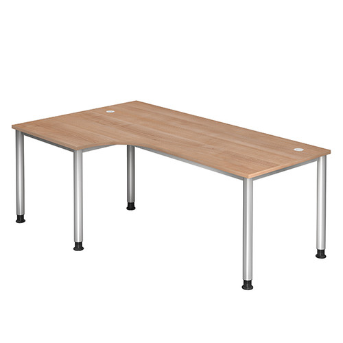 Winkel-Schreibtisch HS82 200x120cm 4-Fuß-Gestell silber höhenverstellbar nussbaum BestStandard Produktbild Front View L