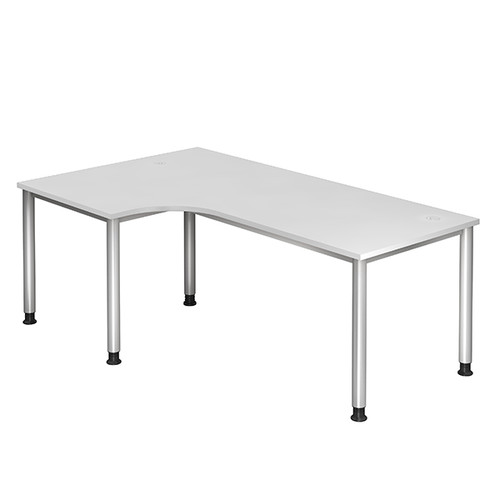 Winkel-Schreibtisch HS82 200x120cm 4-Fuß-Gestell silber höhenverstellbar weiß BestStandard Produktbild Front View L