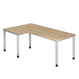 Winkel-Schreibtisch HS82 200x120cm 4-Fuß-Gestell silber höhenverstellbar eiche BestStandard Produktbild