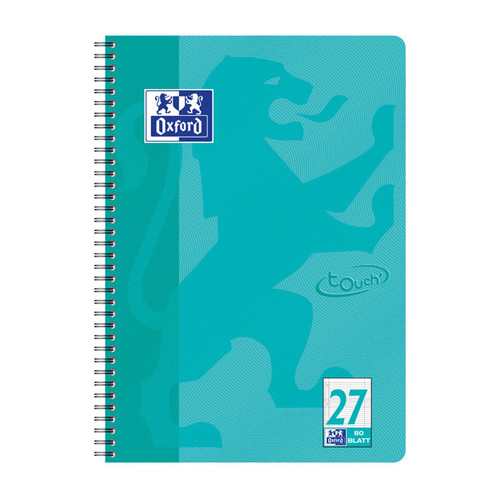 Collegeblock Oxford Touch A4+ liniert Lineatur 27 80 Blatt 90g Optik Paper weiß aqua 400086492 Produktbild Front View L