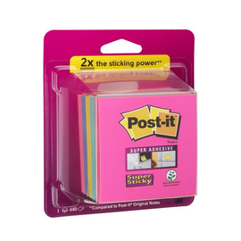 Haftnotizen Post-it Super Sticky Notes Würfel 76x76mm Rainbow-Collection Papier 3M 2028-SS-RBWC (ST=440 BLATT) Produktbild
