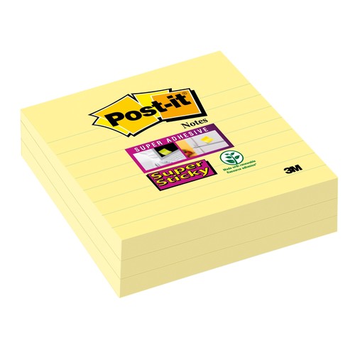 Haftnotizen Post-it Super Sticky Notes 101x101mm liniert gelb Papier 3M 675-3SCY (PACK=3x70 BLATT) Produktbild