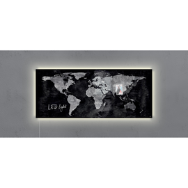 Glas-Magnetboard artverum mit LED-Licht 1300x550x15mm Design World-Map inkl. Magnete Sigel GL410 Produktbild
