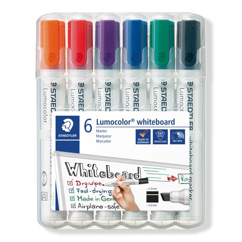 Whiteboardmarker Lumocolor 351 B Etui 2-5mm Keilspitze sortiert trocken abwischbar Staedtler 351BWP6 (ETUI=6 STÜCK) Produktbild Additional View 1 L