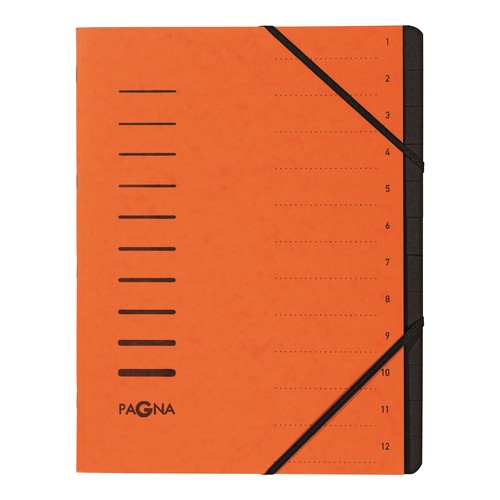 Ordnungsmappe mit 12 Fächern orange Karton 40059-12
