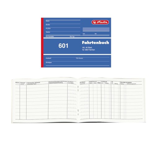 Fahrtenbuch 601 für A6 quer 40 Blatt geheftet Herlitz 300010244 Produktbild Front View L