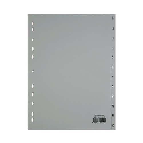 Register A4 Zahlen 1-12 grau Plastik Soennecken 1529 Produktbild Additional View 1 L
