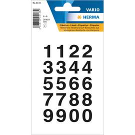 Zahlen-Etiketten 0-9 20x18mm schwarz transparent Herma 4136 (BTL=2 BOGEN) Produktbild
