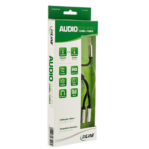 InLine Slim Audio Y-Kabel Klinke 3,5mm ST an 2x Klinke BU - 0,15m Produktbild Additional View 1 L
