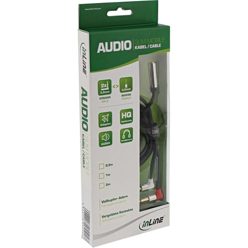 InLine Slim Audio Kopfh. Flugz.-Adapterkab. - 2x3,5mm ST / 3,5mm BU 3pol. - 1m Produktbild Additional View 1 L