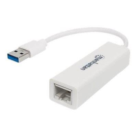 Manhattan USB-A Gigabit Network Adapter, White, 10/100/1000 Mbps Network, USB 3.0, Ethernet, RJ45, T Produktbild