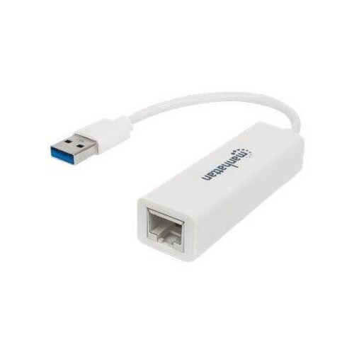 Manhattan USB-A Gigabit Network Adapter, White, 10/100/1000 Mbps Network, USB 3.0, Ethernet, RJ45, T Produktbild