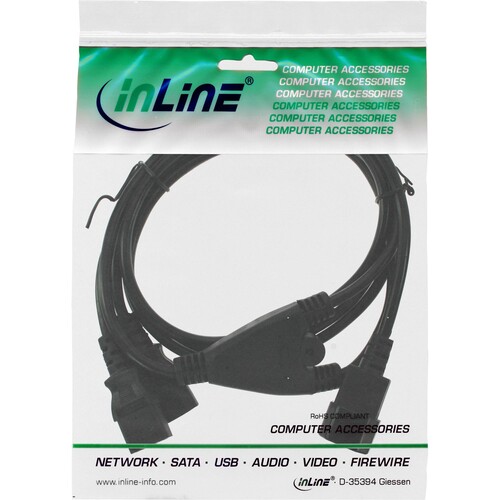 InLine Netz-Y-Kabel - Kaltgeräte - 1x IEC-C14 auf 2x IEC-C13 - 1,8m Produktbild Additional View 2 L