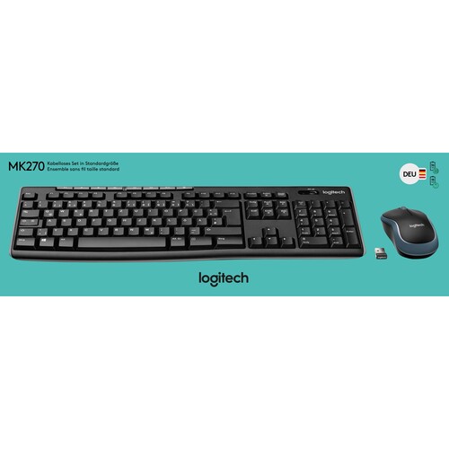 Tastatur + Mouse Set Wireless MK270 Logitech 920-004511 schwarz Ausführung: Deutsch Produktbild Additional View 1 L