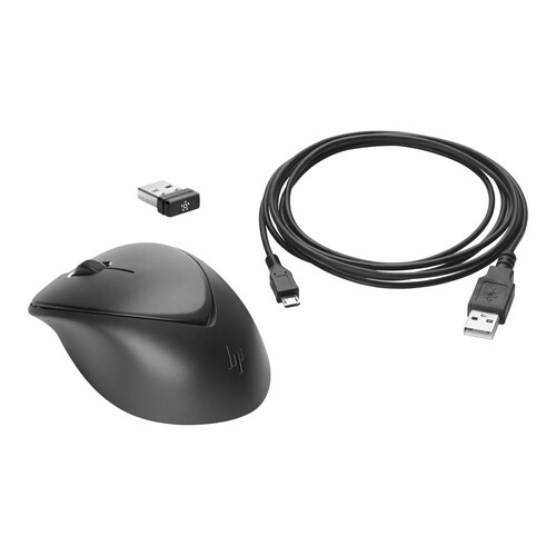 HP Premium - Maus - rechts- und linkshändig - Laser - 3 Tasten - kabellos - 2.4 GHz - kabelloser Emp Produktbild Front View L